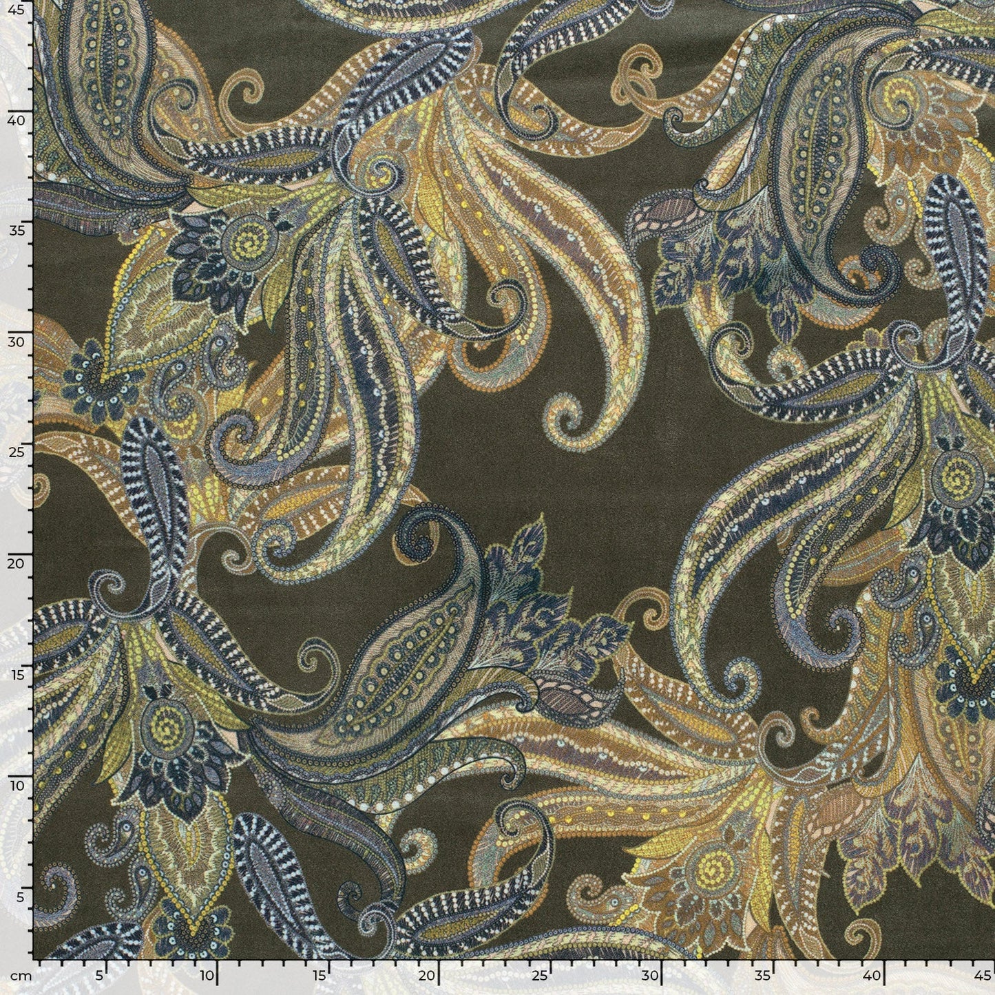 Suedine bedrukt Paisley Kaki groen