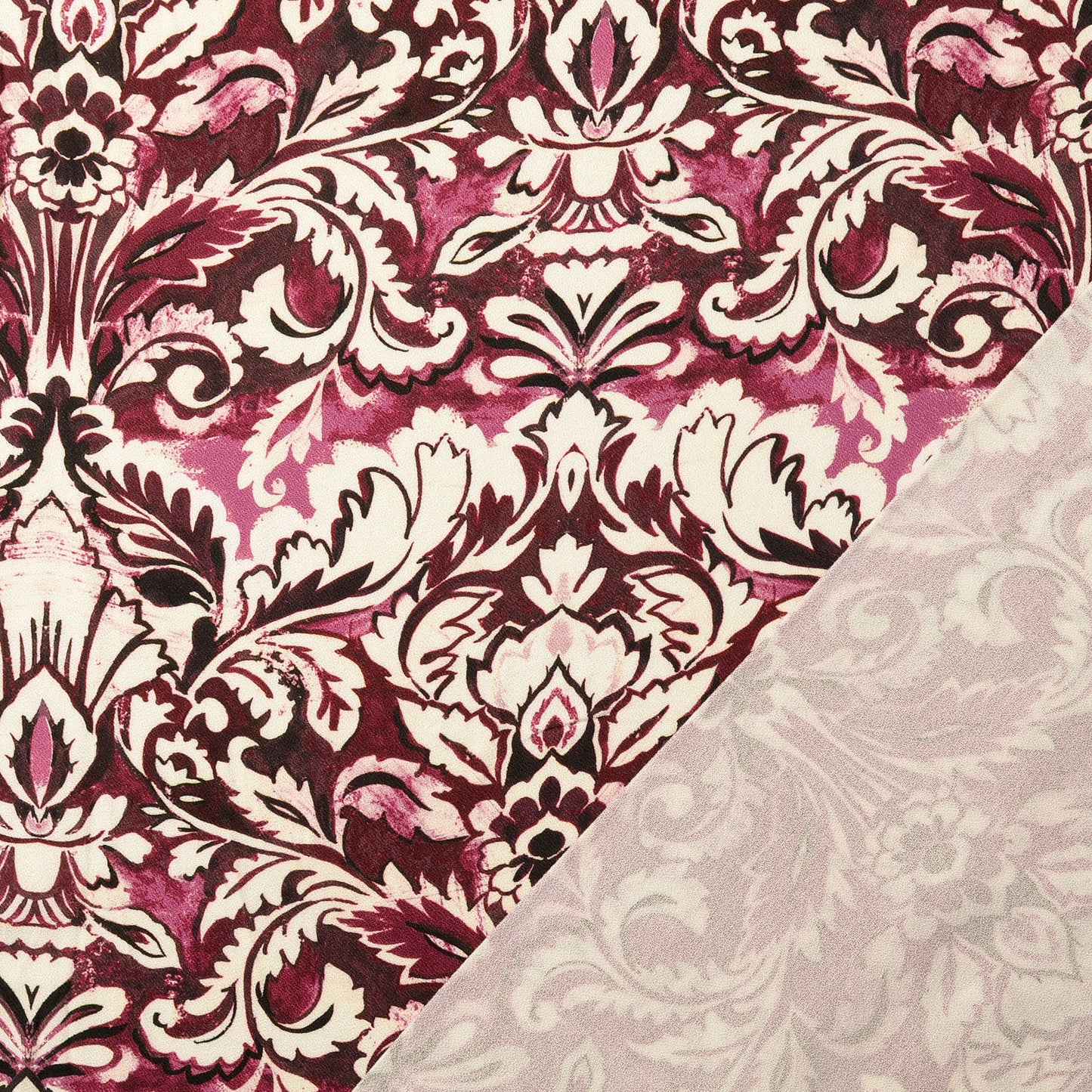 Vanaf week 28 Viscose Crêpe stof digitaal bedrukt Ornamente Bordeaux