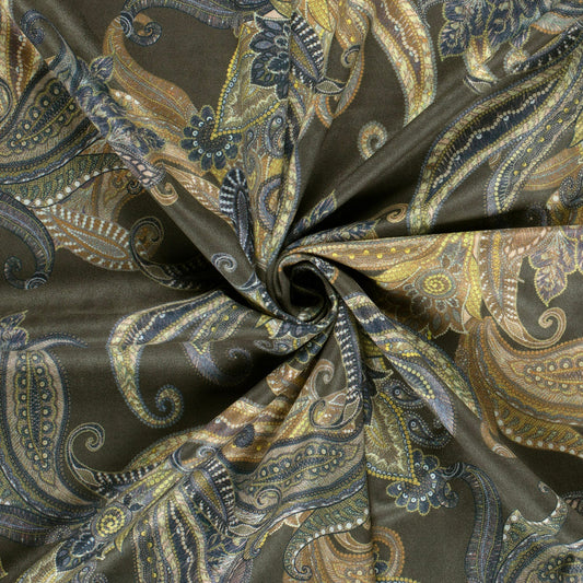 Suedine bedrukt Paisley Kaki groen