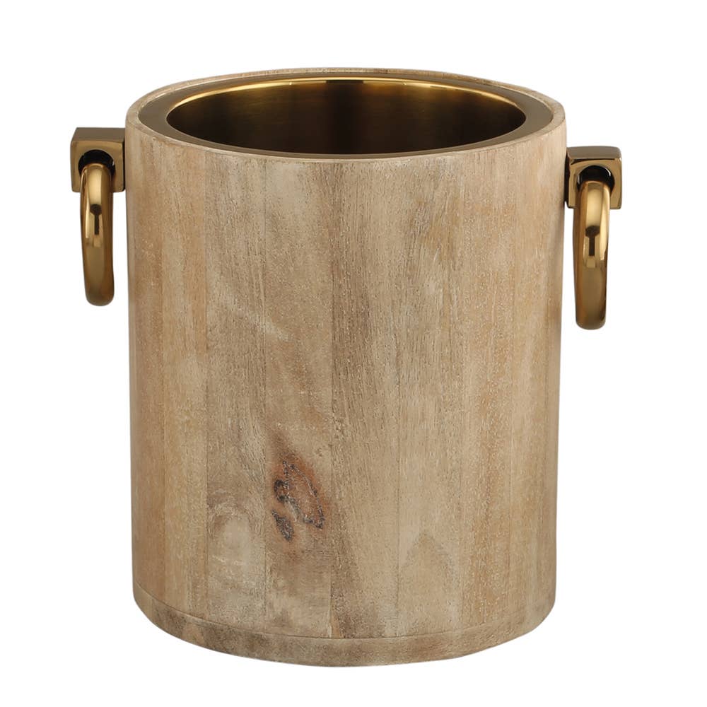 Wijnkoeler – blank hout & goud metaal – 20 x 25 x 24 cm