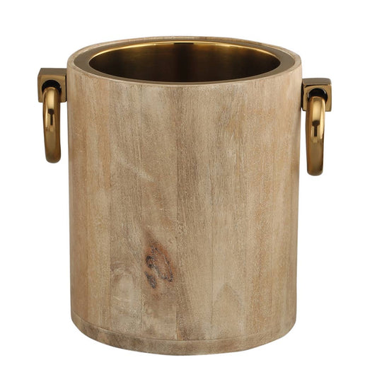 Wijnkoeler – blank hout & goud metaal – 20 x 25 x 24 cm