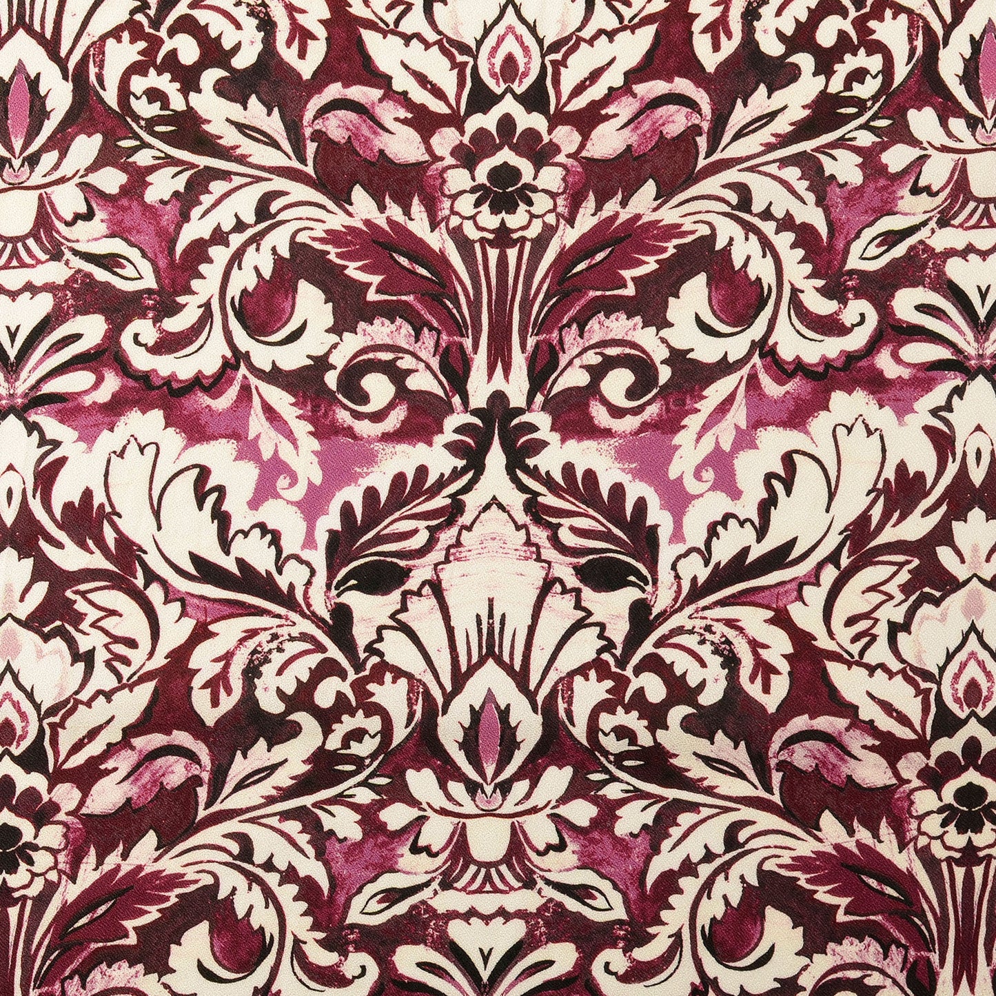 Vanaf week 28 Viscose Crêpe stof digitaal bedrukt Ornamente Bordeaux