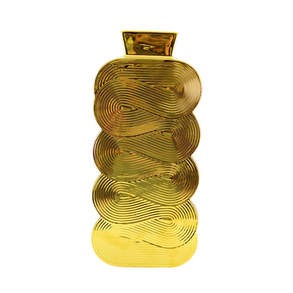 Grote Glanzende Gouden Vaas 30cm – Vierkant Keramiek – Aulica