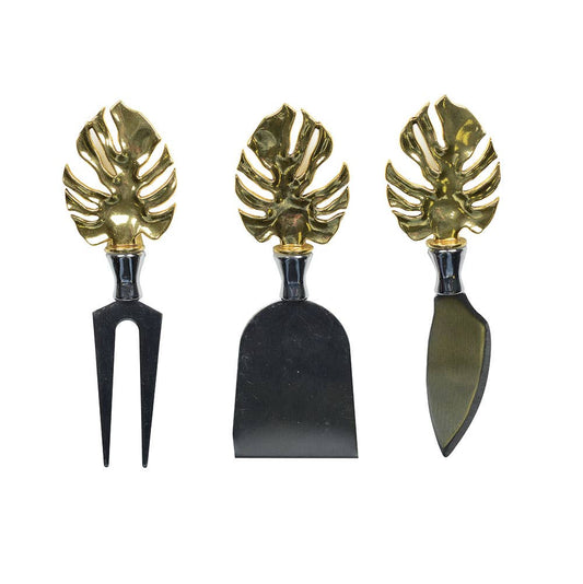 Set van 3 kaasmessen goudkleurig palmblad