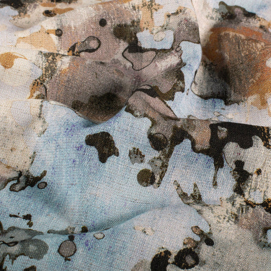 Geweven Viscose Linnen stof bedrukt Abstract Lichtblauw